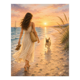 Foto Ilustração em Aquarela do Cachorro no Pôr do Sol n