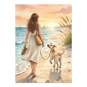Foto Ilustração em Aquarela do Cachorro no Pôr do Sol n