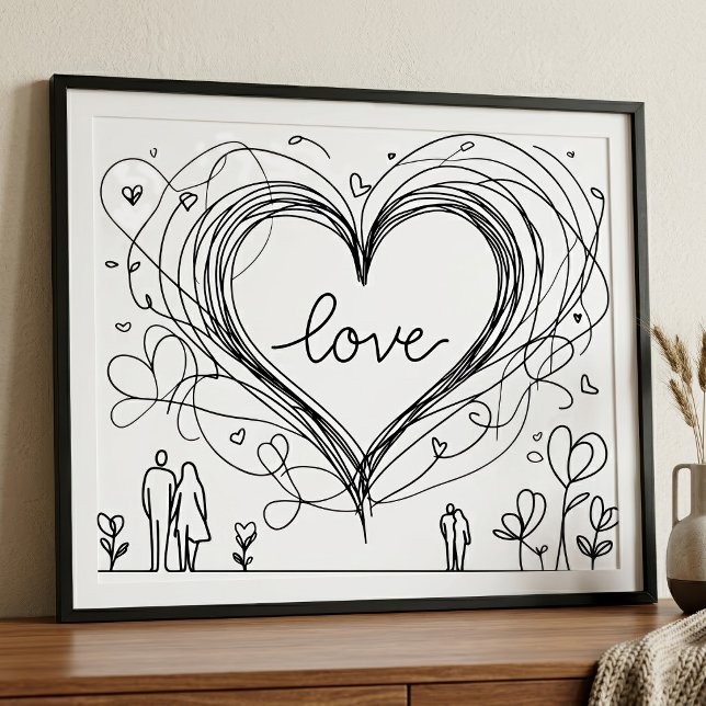 Foto Ilustração Minimalista de Coração de Amor Desenhad (Hand-Drawn Love Heart Minimalist Illustration. Photo Print)