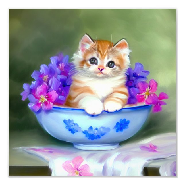 Foto Ilustração Vintage Laranja e White Kitten (Frente)