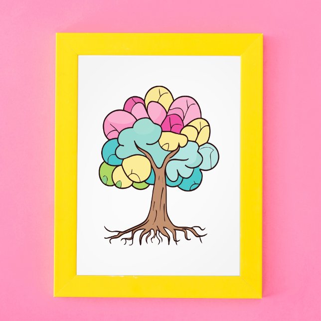 Foto Impressão de Arte de Árvore Cerebral em Pastel Abs (Abstract Pastel Brain Tree Art Print. Photo Print)