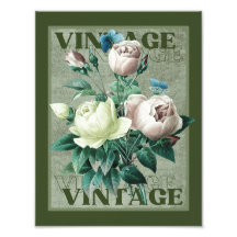 Impressão de Arte de Rosas Verdes Terrosas Vintage