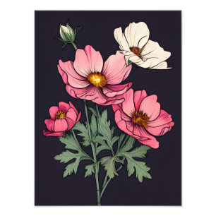 Foto Impressão de Arte Floral do Cosmos Rosa