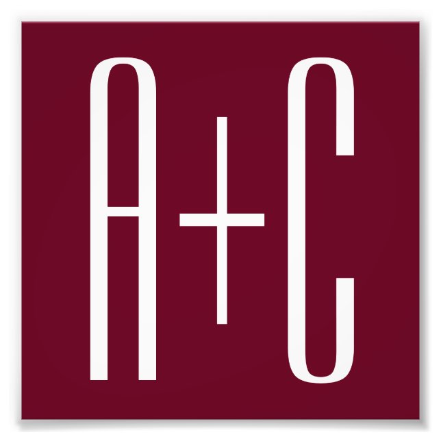 Foto Iniciais de Casais simples | Branca e Borgonha (Frente)