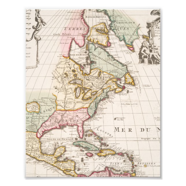 Foto Início (1708) Mapa Americano ~ Vintage, L'Amerique (Frente)