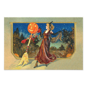 Foto Jack O Lantern Pumpkin Broom Dance Mulher