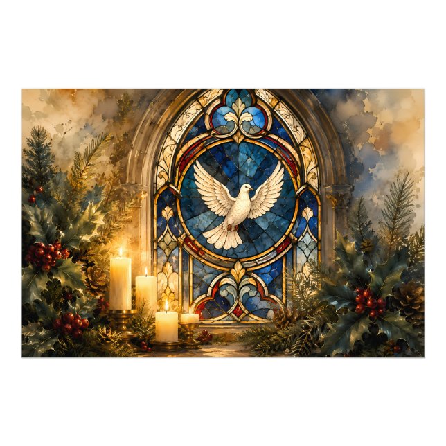 Foto Janela de Natal com Pombo de Vidro Colorido (Frente)