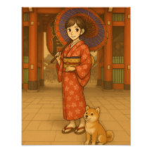 Japan Stroll - Kimono Girl e Shiba dog Art Impress