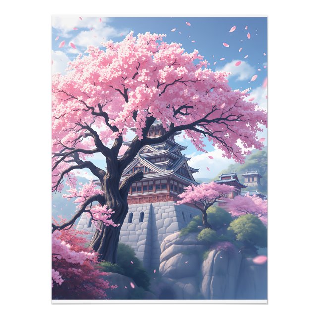 Foto Japanese Castle in Cherry Blossom Spring – Elegant (Frente)