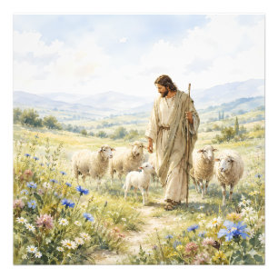 Foto Jesus Bom Pastor Aquarela de Flores Silvestres