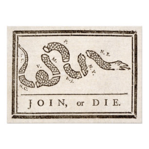 Foto Join ou Die Rattlesnake: Cartoon Benjamin Franklin