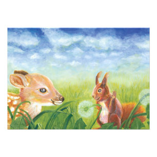Foto Jovem Fawn e Esquilo no Primavera Meadow