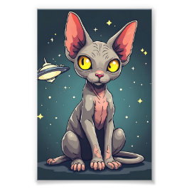 Foto Judging Sphynx Cat UFO Space Cartoon Art