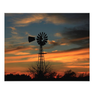 Foto Kansas Christmas 2021 Windmill Sunset Alargamento