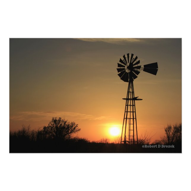 Foto Kansas Country Sunset com Silhouette de Moinho (Frente)
