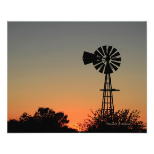 Foto Kansas Windmill Sunset, Nuvens Fotografa Alargamen