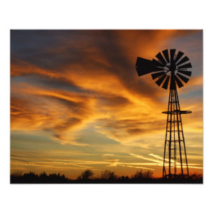 Foto Kansas Windmill Sunset, Nuvens Fotografa Alargamen
