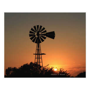 Foto Kansas Windmill Sunset, Nuvens Fotografa Alargamen