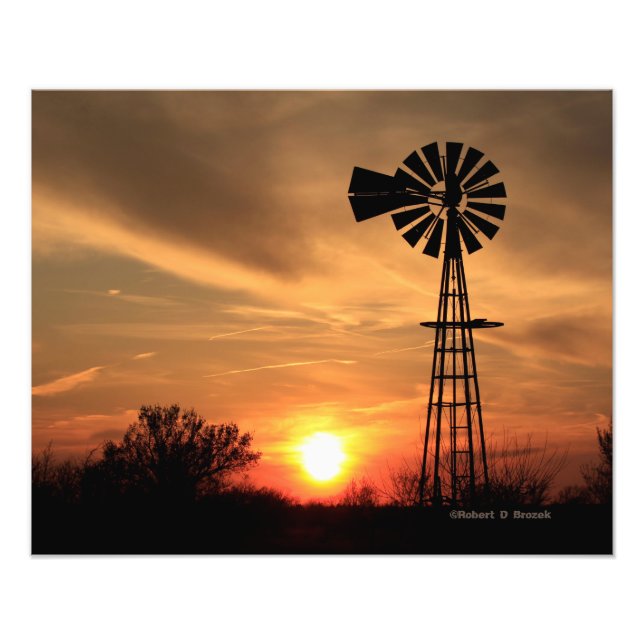 Foto Kansas Windmill Sunset, Nuvens Fotografa Alargamen (Frente)