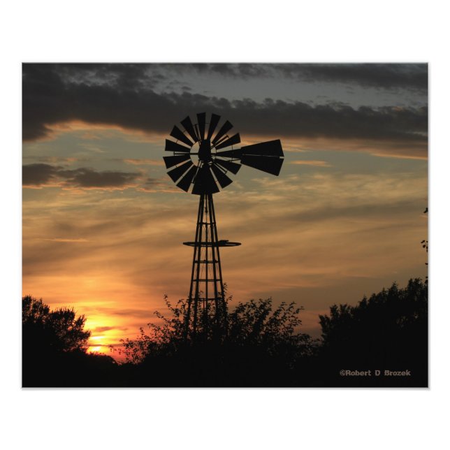 Foto Kansas Windmill Sunset, Nuvens Fotografa Alargamen (Frente)