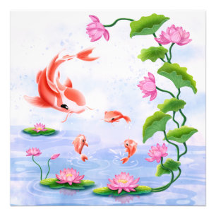 Foto Kawaii Koi Fish Pink Water Lily Pond