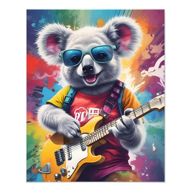 Foto Koala tocando violão, grafite rock (Frente)