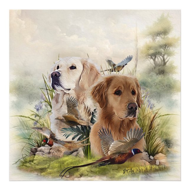 Foto Labrador Retrievers com Faisão, Arte (Frente)