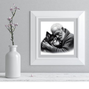 Foto Laço Incondicional Homem Idoso e Cachorro Carinhos