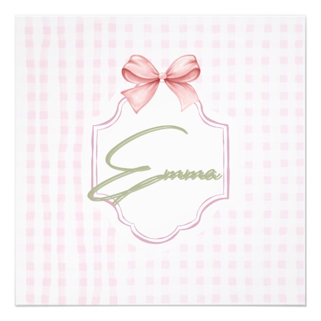 Foto Laço Rosa Personalizado Emma & Estampa Xadrez (Frente)