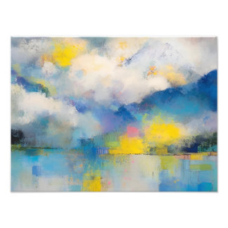 Foto Lago de Montanha Abstrato em Azul e Amarelo Suave 