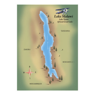 Foto Lago Malawi, mapa de impressão de cartaz de viagem