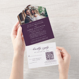 Foto legante RSVP Código QR Casamento violeta roxo