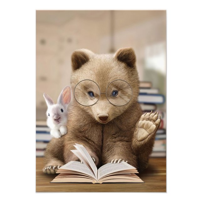 Foto Leitor De Urso De Presente E Coelho Lê Livros (Frente)