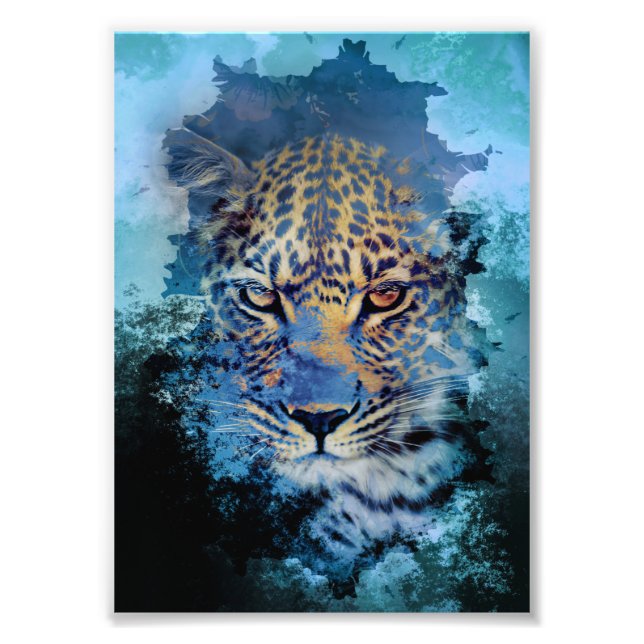 Foto Leopardo de gelo abstrato azul (Frente)