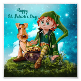 Foto Leprechaun boy, Irish Terrier e pote de ouro