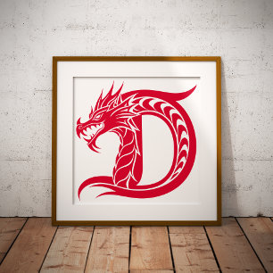 Foto Letra D Estilizada com Dragão, Alfabeto de Dragão,