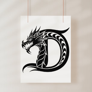Foto Letra D Estilizada com Dragão, Alfabeto de Dragão,