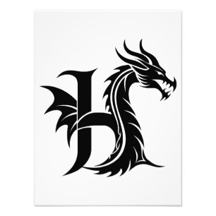 Foto Letra H Estilizada com Dragão, Alfabeto de Dragão,