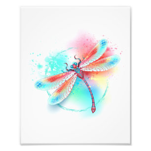 Foto libélula vermelha sobre fundo de aquarela
