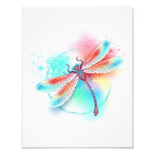 Foto libélula vermelha sobre fundo de aquarela