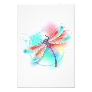 Foto libélula vermelha sobre fundo de aquarela