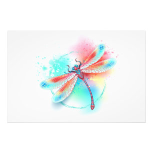 Foto libélula vermelha sobre fundo de aquarela