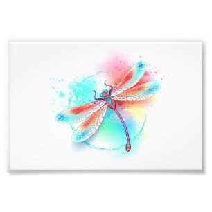 Foto libélula vermelha sobre fundo de aquarela