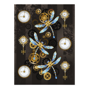 Foto Libélulas Steampunk em fundo listrado marrom