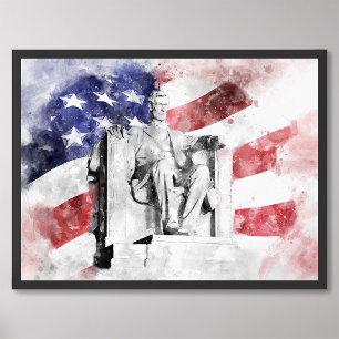 Foto Lincoln Memorial watercolor com bandeira americana