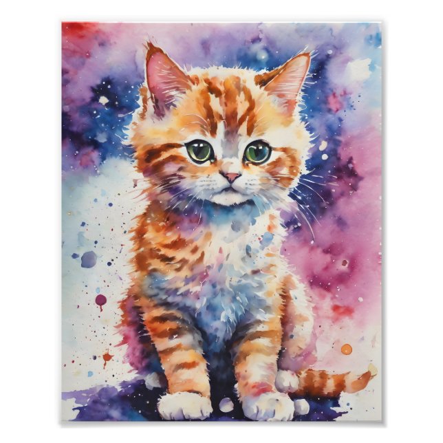Foto Lindo gatinho ruivo em aquarela  (Frente)