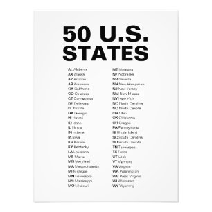 Foto Lista de Abreviações dos 50 Estados dos EUA
