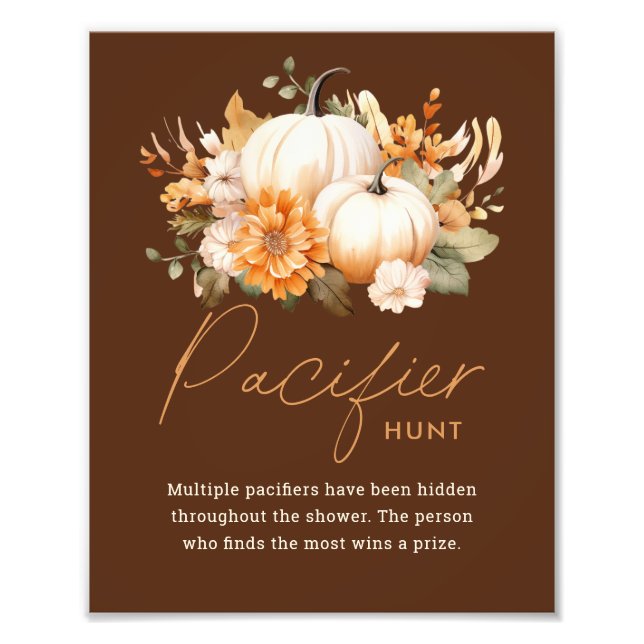 Foto Little Pumpkin Pacifier Hunt Baby Shower Sign (Frente)