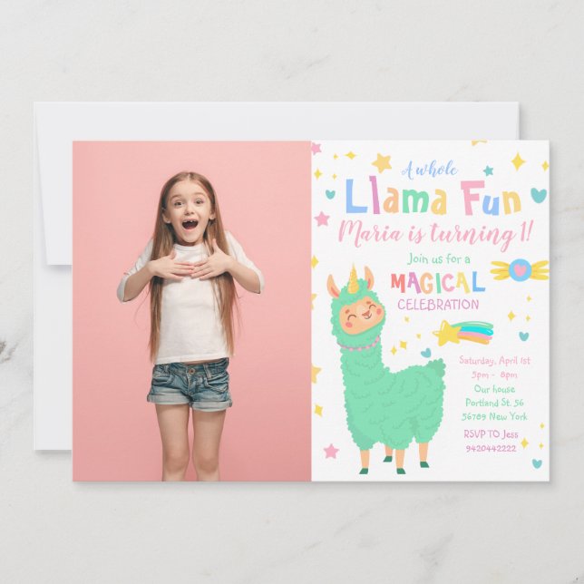 Foto Llamacorn Convite de aniversário para Llama (Frente)