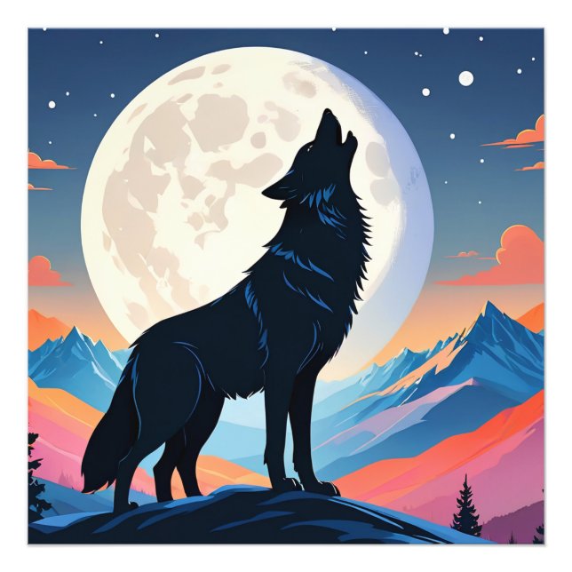 Foto Lobo Uivando Para a Lua (Frente)